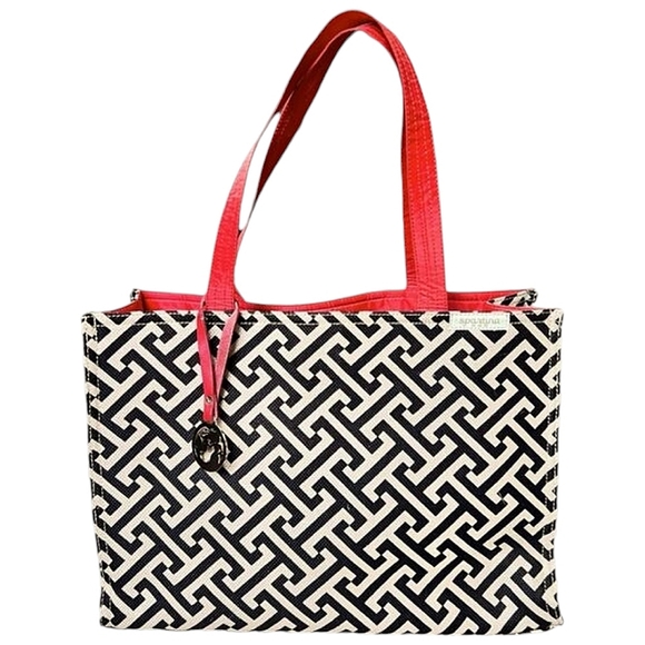 Spartina 449 Callahan Market Linen & Leather Tote, Cream/Black/Red - Picture 2 of 10